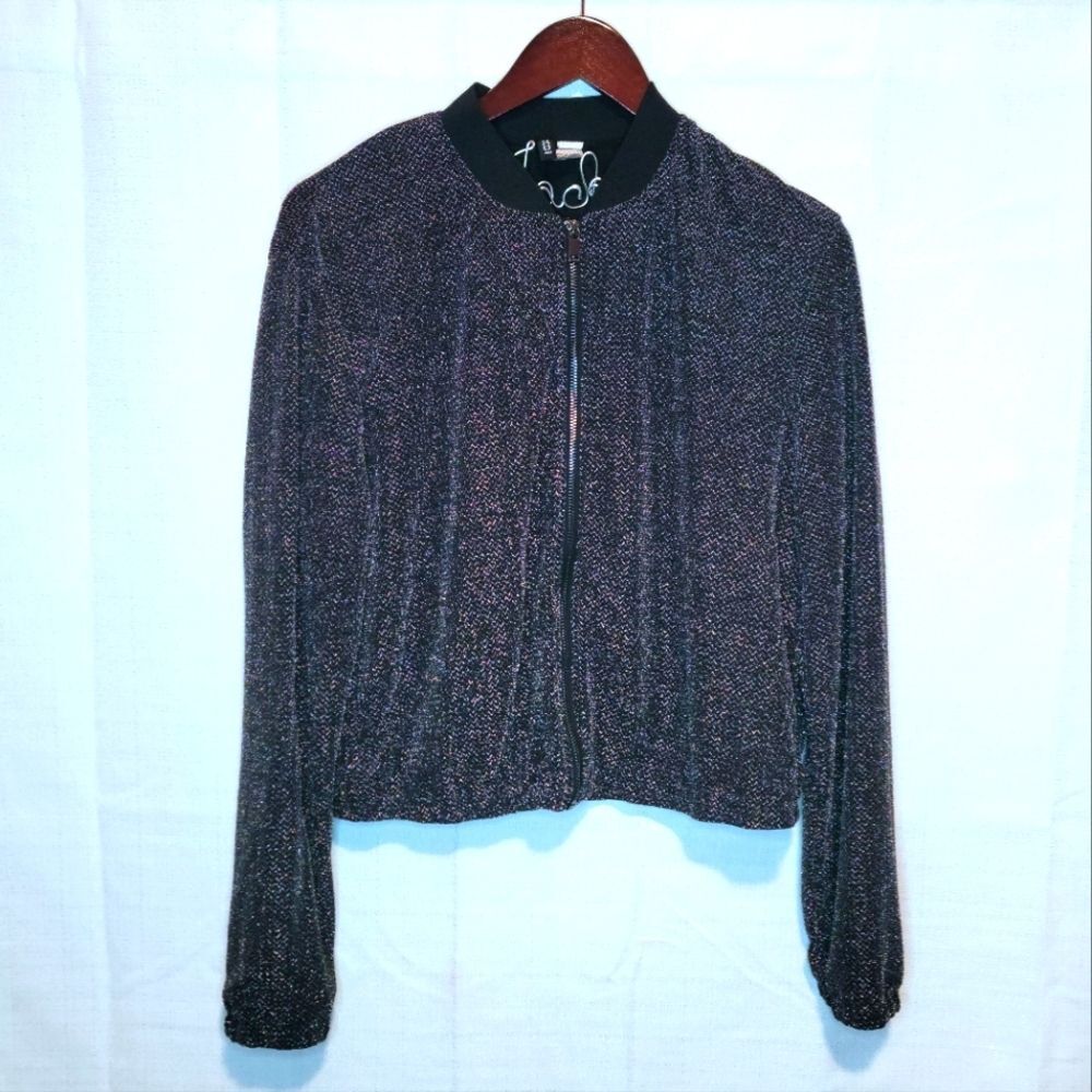 H&M Divided Gray and Black Sparkle Metallic Cropped Long Sleeve Jacket Size 12